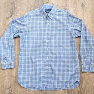 Ralph Lauren Classic Fit Plaid Oxford Shirt Pastel Blue/Green Size LG